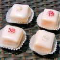 pink and white pound cake petit fours