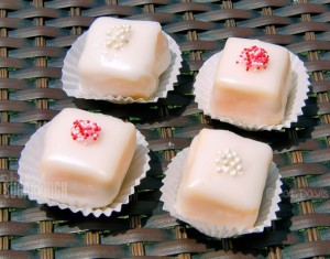 pink and white pound cake petit fours