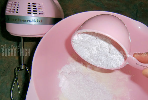 pink kitchenaid mixer and royal icing