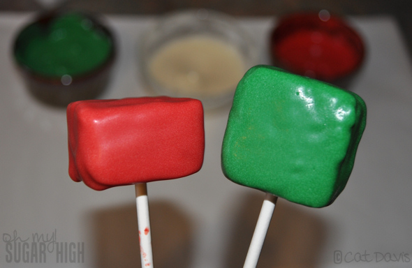red green dipped cake pops