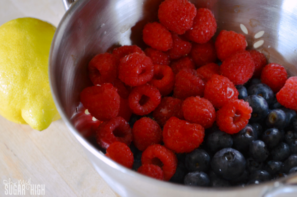Raspberries and Blueberries washed for muffins