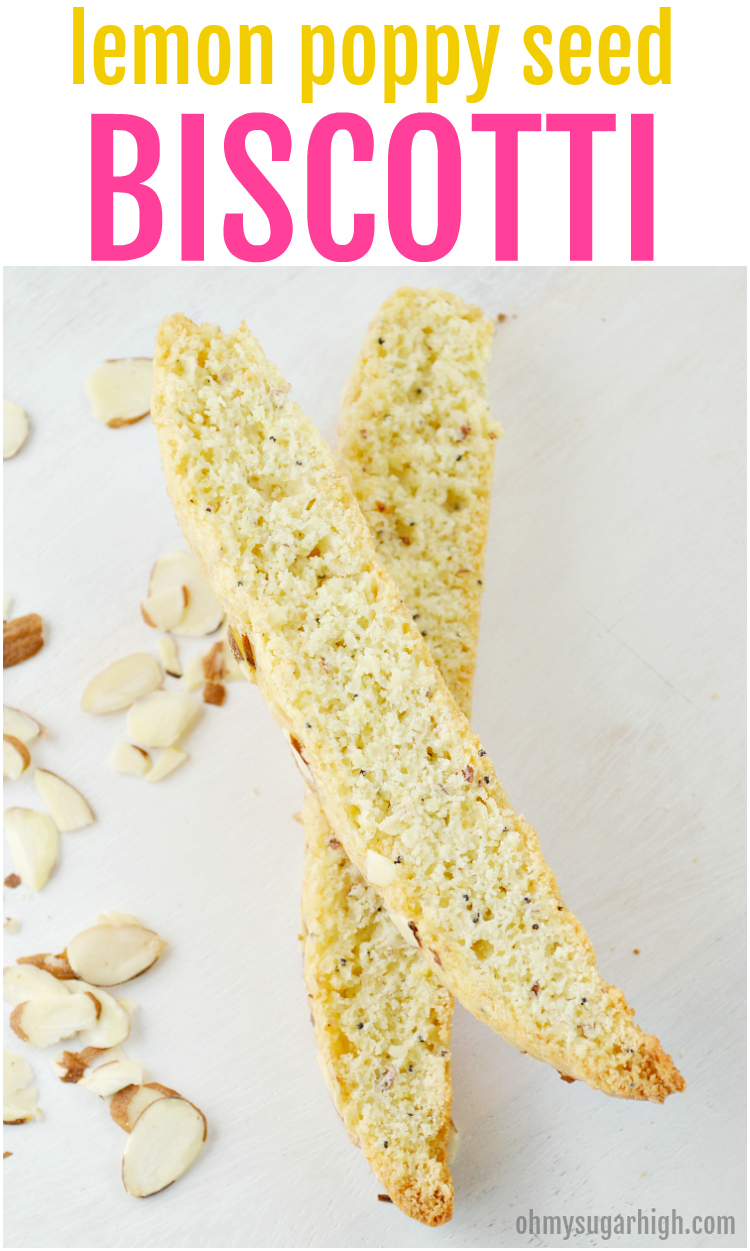 Enjoy homemade biscotti? Make this lemon poppy seed biscotti for the perfect pairing with your coffee or tea. You'll love dunking this crunchy lemon biscotti with almonds! #biscotti #dunking #baking