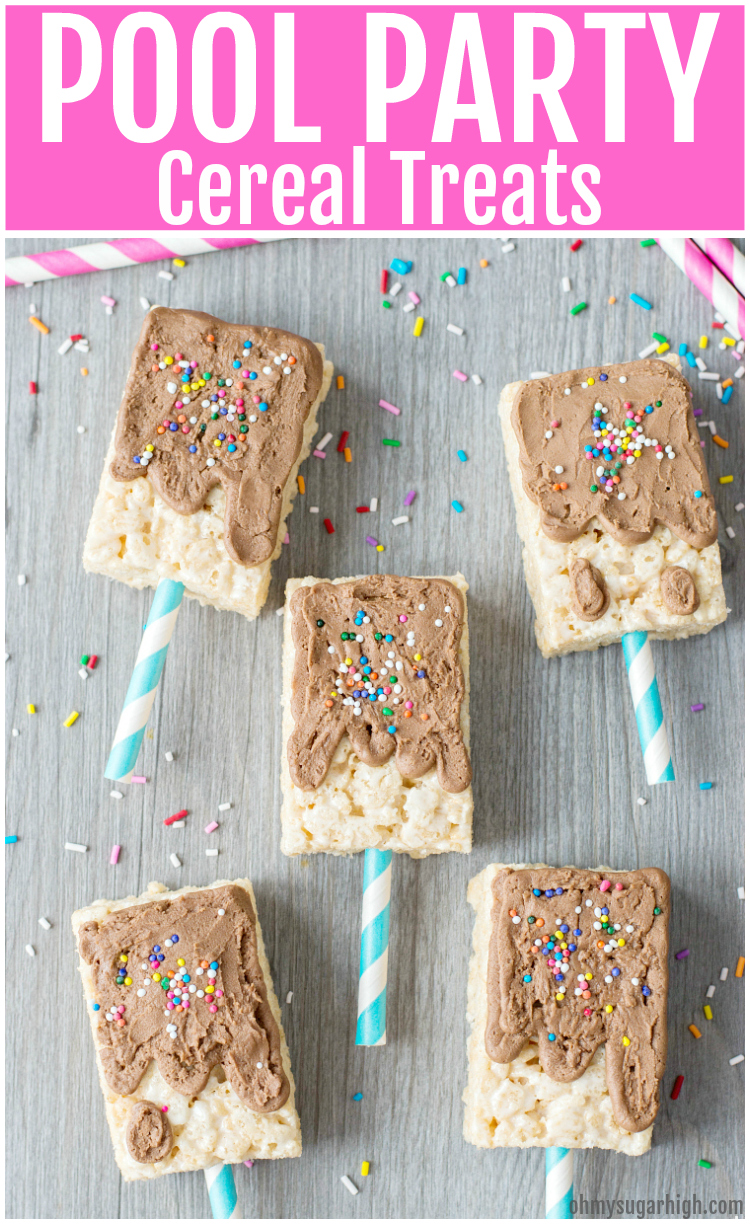 pool party treat idea cereal treats on a stick