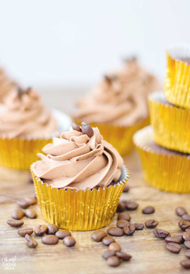 Coffee cupcakes from scratch with mocha buttercream frosting.