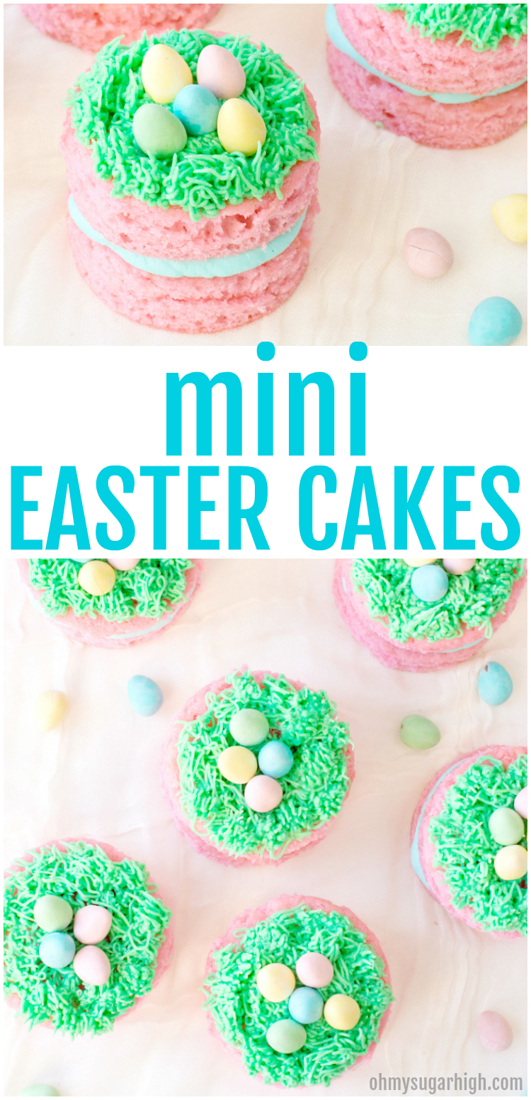 Wondering what to make for Easter dessert? Try these adorable mini Easter cakes with chocolate eggs and green grass. These colorful pink cakes are sure to brighten up any dessert table this spring!