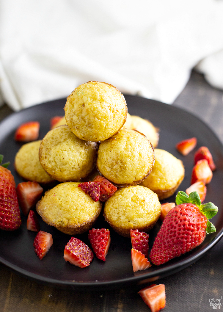 Pancake muffins made from scratch served with fresh strawberries