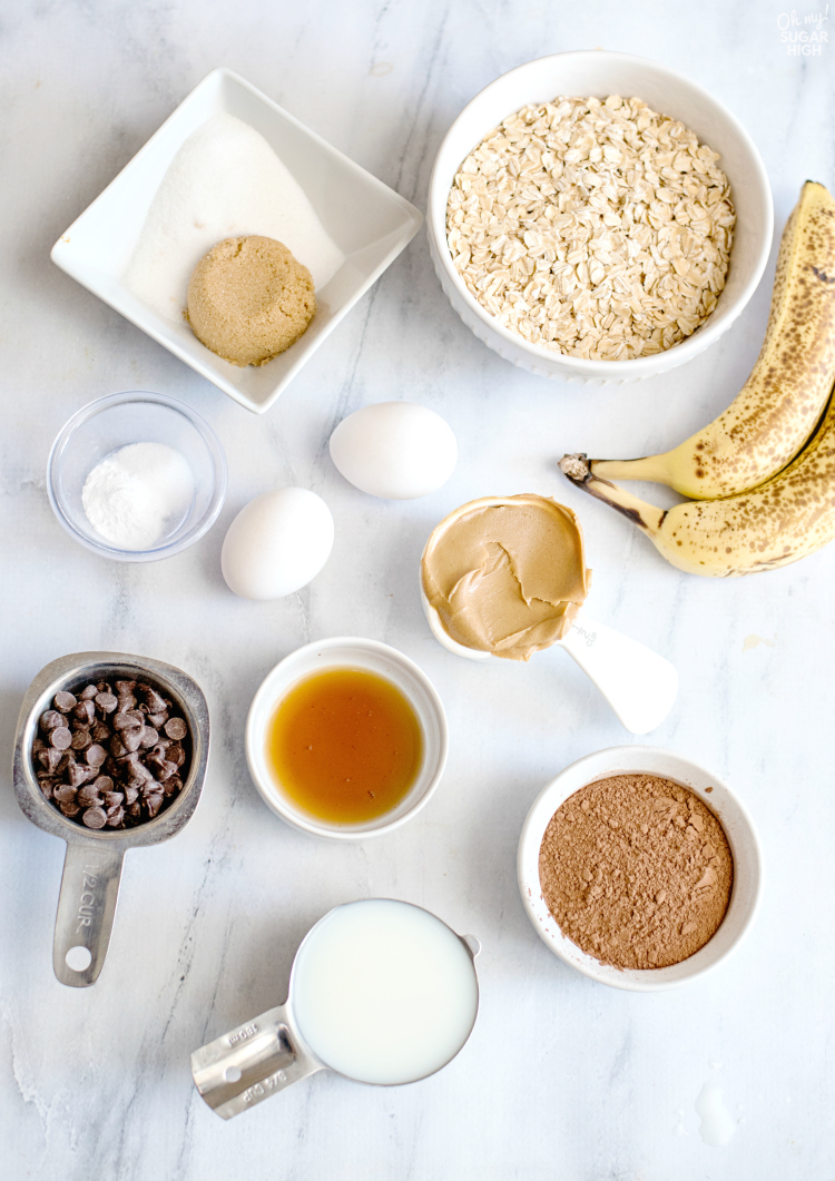 Ingredients for chocolate banana muffins 