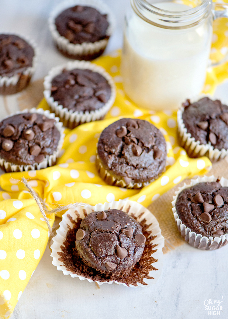 Fresh homemade chocolate muffins with chocolate chips