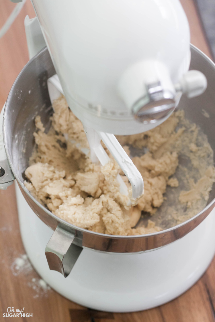 Mixing up tea cookie batter with stand mixer