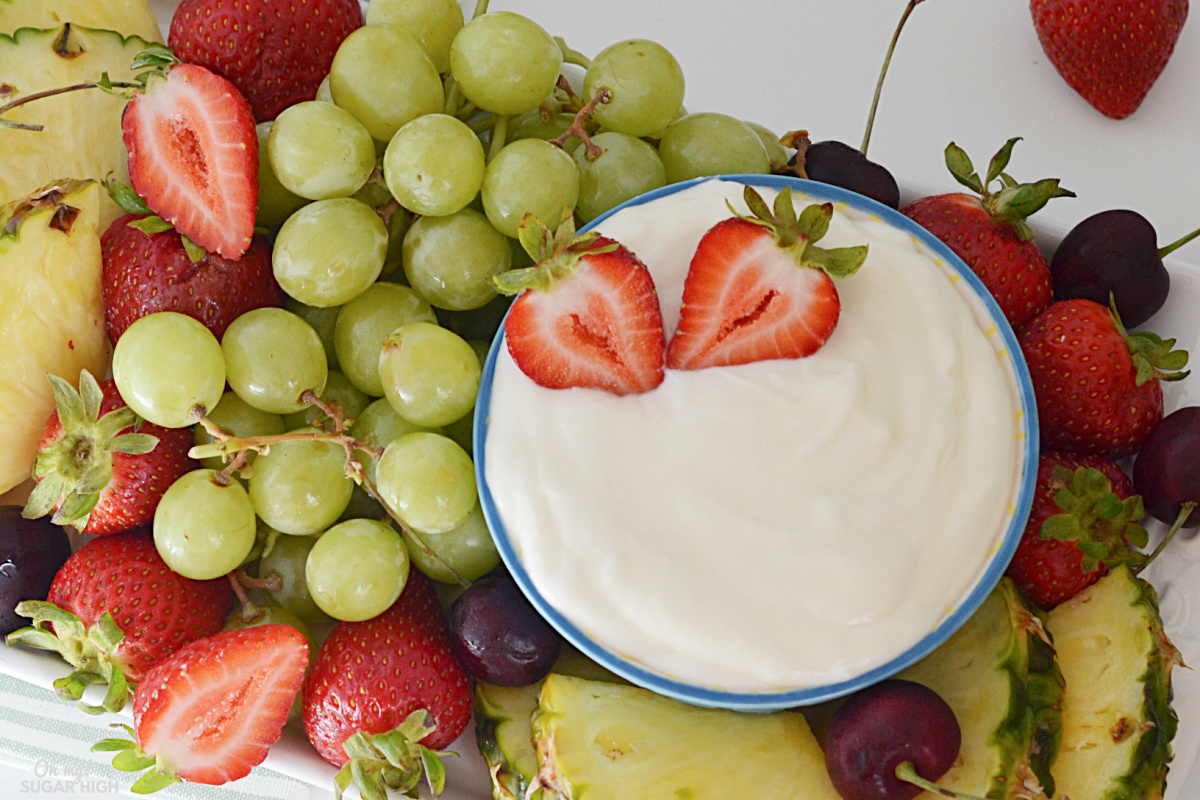Fruit dip with fluff is so quick and easy to make with just four ingredients!
